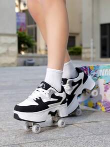 New Style Automatic Roller Shoes For Kids And Adults, Transformable Roller Skates With 4 Retractable Wheels, Walkable - Black - View 6