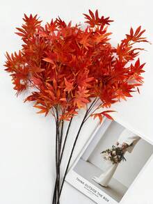 1/2/3pcs 80cm Artificial Plants With Maple Leaves And Eucalyptus Foliage, Suitable For Wall, Living Room, Bedroom, Wedding, Party Decoration, Tabletop Filler, Home, Office Desk, Kitchen, Wedding, Dining Table, Centerpiece, Office, Garden, Outdoor, House, Patio Decoration, All Seasons - Sunset Red - View 2