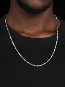 1pc Minimalist Stainless Steel Twisted Rope Necklace, Hip Hop Street Style Basic Chain Without Pendant, Hypoallergenic Stainless Steel Unisex Daily Wear Necklace - Silver - View 1