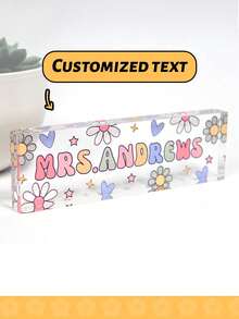 Custom Name Acrylic Block Plaque - Personalized Vintage Daisy Nameplate, Pastel Classroom Desk Sign, Kids Room Decor, Back To School Teacher Gift, Personalized Gift, Custom Nameplate, Personalized Kids Gift - Multicolor - View 5
