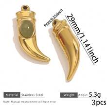1Pc/3Pcs Gold Plated Stainless Steel Horn Pendant With Natural Stone, Vintage Boho Style, Tarnish Resistant For DIY Jewelry Making Findings - Pendants - View 30