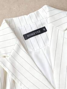 HOMEYEE Striped Fabric Retro Casual Vacation Elegant Business Professional Plus Size Suit Pants & Jacket Set Spring White - White - View 3