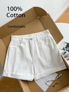 Women's Casual Loose Versatile Denim Shorts With Pockets Summer White - White - View 3