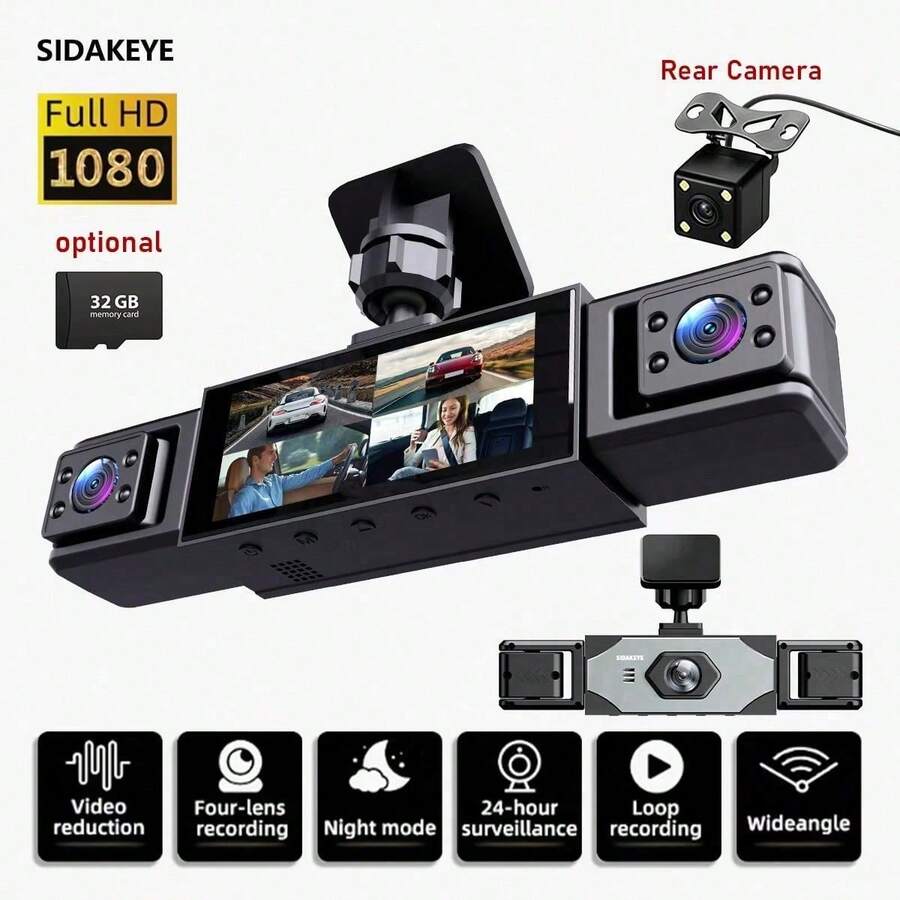 SIDAKEYE New 1080P HD IPS Screen Dash Cam With Dynamic Detection, Loop Recording, Parking Monitoring, Night Vision, G-Sensor, Front And Rear Dual Recording, Suitable For All Vehicles - A - View 1