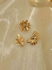 3件時尚金屬風花朵胸針飾品 - 金色 - 查看 3