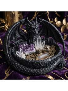 1pc Black Curly Dragon Resin Storage Tray, Gothic Witch Crystal Ore Display Dish, Multi-Functional Jewelry Key Coin Organizer, Wicca Altar Spiritual Desktop Decor Gift - Multicolor - View 2