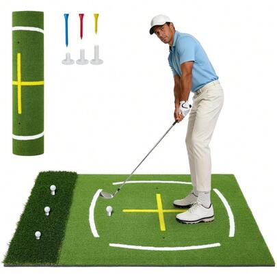 Beaully 59.84x47.64x1.77in Dual Style PE Golf Hitting Mat, Practice Pad With Alignment Lines & Plain Surface Indoor Outdoor
