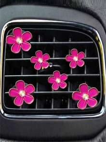 6入裝玫瑰紅合金雛菊汽車出風口香氛夾 車用冷氣裝飾夾 - 玫紅 - 查看 13