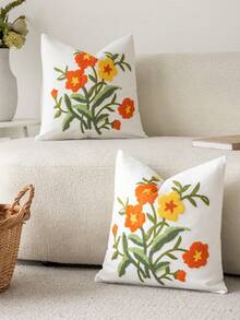 1 pieza Funda de almohada decorativa de estilo moderno y pastoral con bordado de girasol y flores en color púrpura, suave y lavable a máquina, adecuada para sofá, dormitorio, sala de estar y decoración del hogar - Cosmos naranja retro - Ver 5