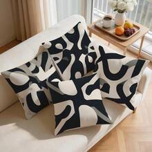 4pcs Black & White Fluid Geometric Abstract Pattern Pillow Covers Without Inserts, Single-Sided Printed Pillow Covers, Suitable For Living Room, Bedroom, Home Decor, All-Season Pillow Covers - Multicolor - View 8
