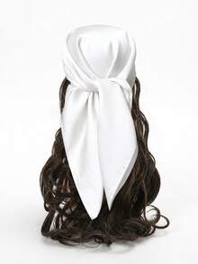 1pc Soft Solid Color Minimalist Polyester Silk-Like Square Scarf, Headband Headwrap, Suitable For Styling - White - View 1