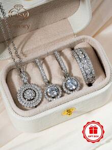 4pcs Cubic Zirconia Jewelry Set - Ring, Necklace, Earrings, Designed For Women, Suitable For Wedding, Engagement, Anniversary, Party, Valentine's Day Gift - 1# - View 10