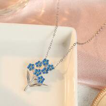 Enamel Blue Flower Pendant, Suitable For Wearing On Various Occasions - Silver - View 3