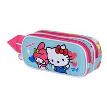Hello Kitty Safta 友誼 3D 雙層鉛筆盒，兒童學校鉛筆盒，壓紋設計，9.5x22x8 厘米，2 個拉鍊隔層，內襯 - 選項7 - 查看 3