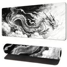 Large Gaming Mouse Pad With Cool Dragon Design, Non-Slip, Black And White Japanese Style Desk Mat - View 1