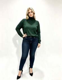 Steve Store Women's Knit Turtleneck Plus Size Elastane Sweater Long Sleeve Basic Winter Blouse Elegant Fashion - Verde escuro - 查看 4