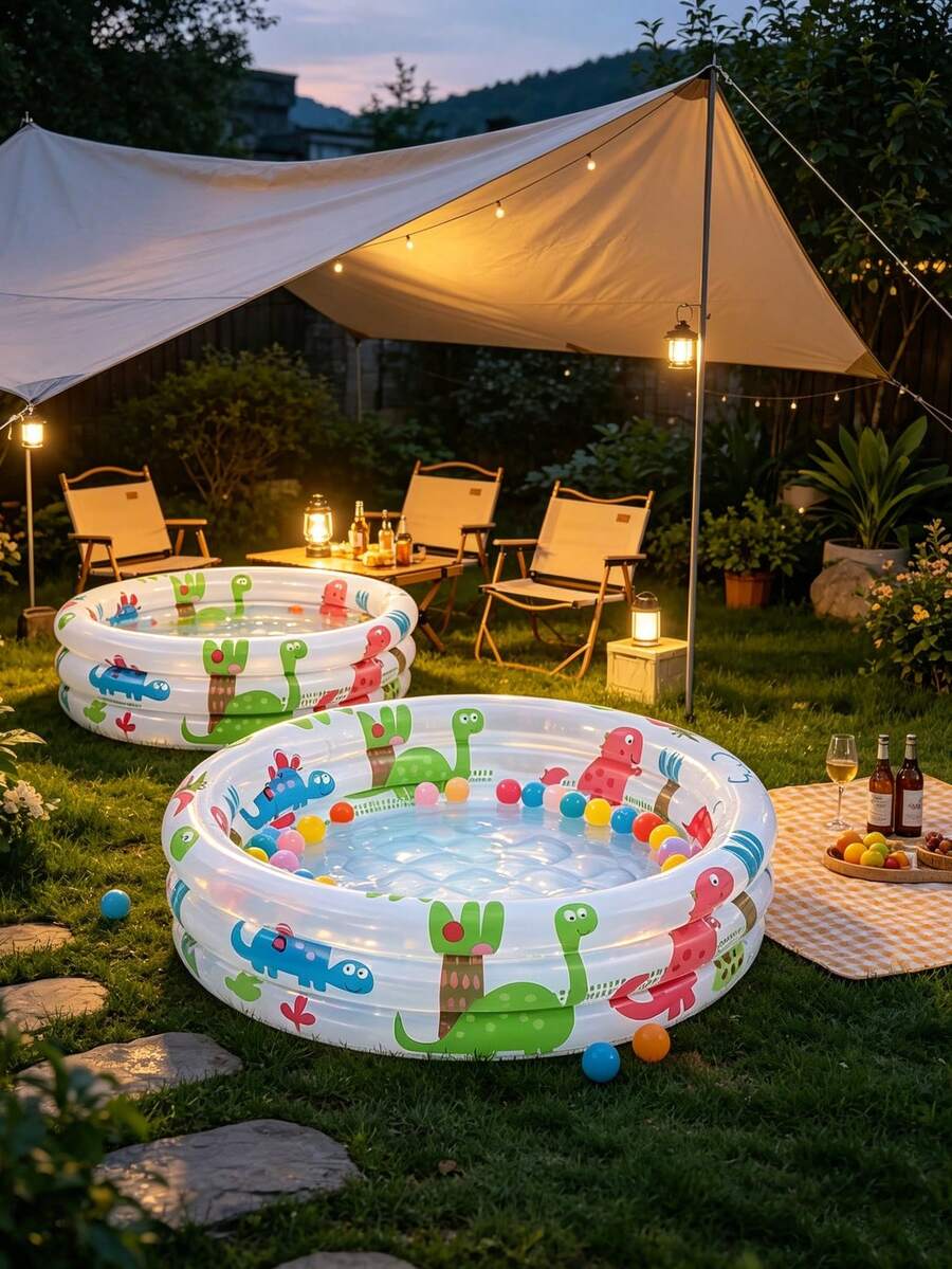 Compact Durable Inflatable Round Swimming Pool PVC, Equipped With Family Entertainment Accessories, Inflatable Swimming Pool, Vibrant Dinosaur And Plant Design, Game Pool Dinosaur Theme Swimming Pool Durable Swimming Pool