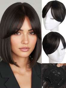 Elegant Straight Bangs Wig For Women - Synthetic Fiber Wig, Suitable For Thin Hair, Luxurious Bob Hairstyle, Side Part, Suitable For All Hair Types - 100% Synthetic Fiber, Halloween - Multicolor - View 11