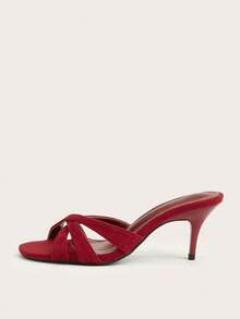 Women's Red Sexy Square Toe Open Toe Criss-Cross Slip-On Open Heel Stiletto High Heel Sandals - Red - View 2