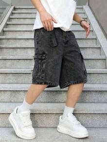 Vintage Washed Casual Denim Shorts For Teenagers - Dark Grey - View 4