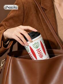 choxila 1pc 350ml Vintage Tulip Floral Vacuum Insulated Tumbler, White Stainless Steel Travel Coffee Mug With Leak-Proof Lid, Suitable For Car/Office And Daily Use, Perfect For Women, Girls And Commuters - Red and White - View 3