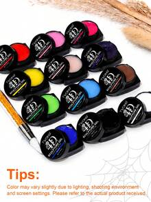 TWOING 12 Colors Halloween Solid 3D/4D Sculpture Carving Gel Set With Nail Art Pen, Embossed Painting Gel Kit For DIY Raised Nail Art Designs - Multicolor - View 10