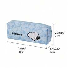 Miniso Snoopy Series Long Cosmetic Bag, Full-Print Cartoon Pattern, Waterproof & Wear-Resistant Fabric, Portable Zipper Design, Makeup Tool Storage & Daily Travel Carry Bag(1 PC) - Blue - View 7