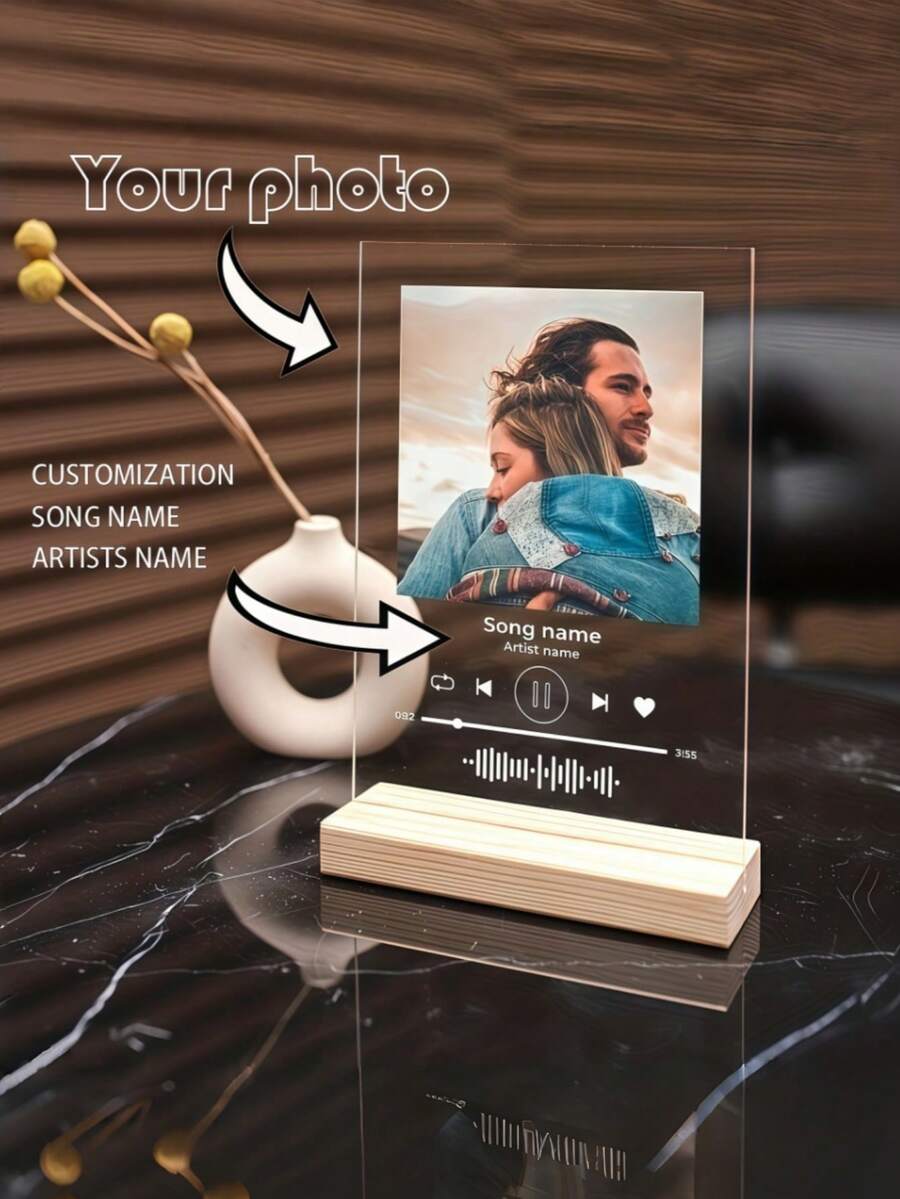 客製化壓克力音樂相片板，個性化桌面裝飾，家人與朋友照片，個性化最愛歌曲標題，客製化情侶、寵物、家庭及其他照片，適用於各種場合