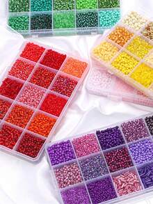 Kit de fabricación de joyas DIY - Caja de 15 compartimentos con cuentas de vidrio de unicolor tipo arroz y tubo para pulseras y collares - Multicolor - Ver 5