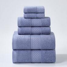 1件/2件/3件組（約尺寸：面巾 13*13英吋 + 手巾 13*29英吋 + 浴巾 28*55英吋）夏季輕量透氣純棉鑽石緞帶設計吸水洗臉軟膚親膚梳棉浴巾浴室用品 - 藍色 - 查看 9