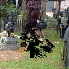 2D Flat, 1pc Halloween Garden Sign - Witch Cat, Crow Broom Lawn Decoration, Durable Outdoor Yard Or Home Decor, Easy To Install In Ground, No Electricity Required, Spooky Halloween Party Decoration Suitable For Porch, Fence Or Lawn, Classic Holiday Decor, Broom Silhouette, Holiday Decoration, 2D Flat - B - View 4