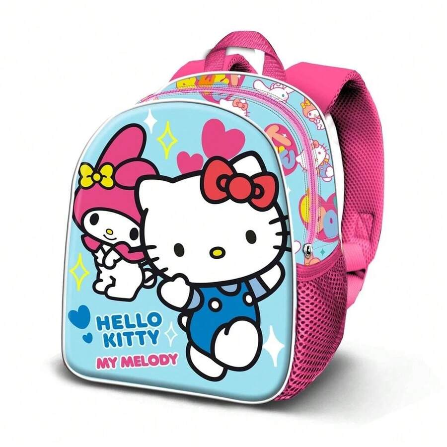 Hello Kitty Safta 友誼 3D 學前背包,尺寸 11x26x31 厘米,正面壓紋設計,單隔層,加厚背帶和肩帶,側面網狀口袋 - 選項16 - 查看 1