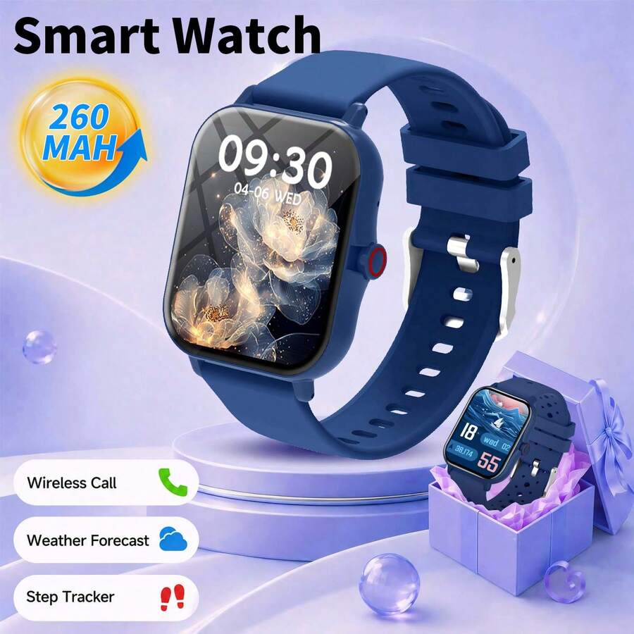 1pc Unisex High-Definition Full Screen Soft Silicone Strap Wireless Call Multi-Sport Mode Message Notification Fitness Tracking Calorie & Distance Tracking Music Control Remote Camera Sports Style Smart Watch Suitable For World Cup Party