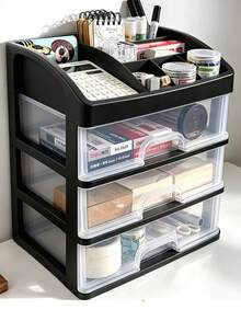 1 Piece Drawer-Type Desktop Storage Box, Office Desk Organizer, Stationery And Cosmetics Storage Rack, Locker - Black - View 4