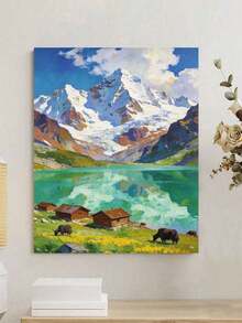 山湖小屋風景 DIY 數字油畫 成人手工繪畫 家居裝飾 8x12/16x20英吋 節日禮物 無框 - 套裝 - 查看 1
