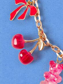 Popjeli 1pc Red & Pink Strawberry, Cherry, Bow, Bear, Lollipop, Dog Pendant Necklace, Funky Jewelry Gift For Women Suitable For Summer, Date, Party - Multicolor - View 4