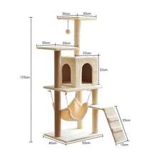Multi-Level Large Cat Tree Tower With Condo House, Hammock Bed, Ladder & Scratching Sisal Posts, 125cm Tall Indoor Cat Activity Play Center With Hanging Ball Toy For Kittens & Adult Cats - Beige - View 7