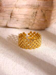 1PC Vintage Textured Multi Row Ball Bead Rings For Women Gold Color Stainless Steel Multi-Layer Beaded Open Ring Wide Band Stackable Finger Jewelry - Multicolor - View 4
