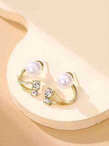 1pc/Set Mermaid Pearl Stud Earrings, Minimalist Fashion Set, Front And Back Wear, Suitable For Daily Wear, Simple And Stylish - Gold - View 5