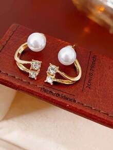 1pc/Set Mermaid Pearl Stud Earrings, Minimalist Fashion Set, Front And Back Wear, Suitable For Daily Wear, Simple And Stylish - Gold - View 7