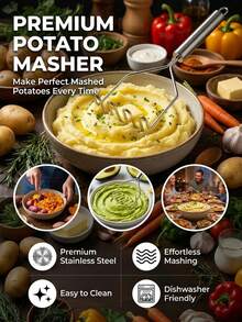 SMEGGEMS 1pc Stainless Steel Wavy Potato Masher, Kitchen Vegetable Fruit Pressing Tool - View 4