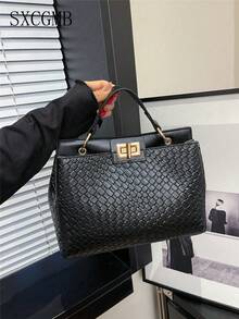 2024复古欧美风女士手提包，采用定制防刮印花面料，适合作为节日礼物，也适合中年妈妈日常通勤和购物，大容量满足通勤和购物需求，可肩背或手提 - 黑色 - 查看 2