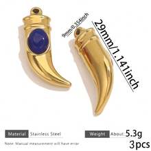 1Pc/3Pcs Gold Plated Stainless Steel Horn Pendant With Natural Stone, Vintage Boho Style, Tarnish Resistant For DIY Jewelry Making Findings - Pendants - View 22