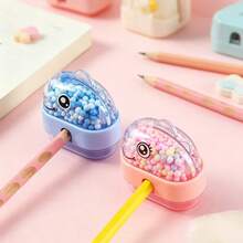 2pcs Cute Dinosaur Liquid Sand Pencil Sharpener, Built-In Colorful Foam Beads For Shaking Stress Relief, Multiple Macaron Color Options. Sharp Blade For Smooth Pencil Sharpening And Less Lead Breakage, Detachable Pencil Shavings Compartment For Easy Cleaning, Compact And Portable, Ideal For Student Daily Stationery And Creative Small Gifts. - Multicolor - View 1