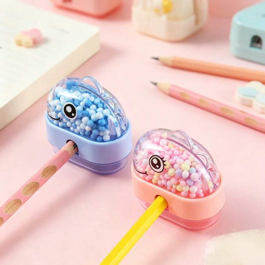 2pcs Cute Dinosaur Liquid Sand Pencil Sharpener, Built-In Colorful Foam Beads For Shaking Stress Relief, Multiple Macaron Color Options. Sharp Blade For Smooth Pencil Sharpening And Less Lead Breakage, Detachable Pencil Shavings Compartment For Easy Cleaning, Compact And Portable, Ideal For Student Daily Stationery And Creative Small Gifts. - Multicolor - View 1