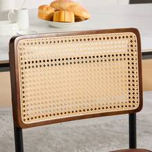 Retro-Style Rattan Dining Chairs Set (2 Pieces) / Rattan Backrest Dining Chair / PU Seat Cushion / With Black Metal Frame / Suitable For Kitchen, Living Room And Bedroom - Brown - View 9