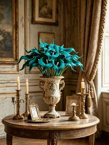 6 Stücke/1 Stück Türkisfarbene künstliche Calla-Lilien aus PU-Material, künstlicher Blumenstrauß, geeignet für Heim- und Hochzeitsdekoration, Innen- und Außendekoration, Gartendekoration, Partydekoration, - Blau - Übersicht 2