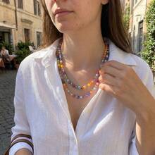 New Stone & Glass Beaded Colorful Layered Necklace, Versatile Sweater Chain, Premium Accessory - Colorful Long Necklace - View 4