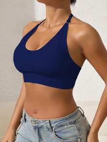 1 chiếc áo ngực thể thao nữ kiểu racerback, thoải mái cho tập thể dục, yoga và các hoạt động thể thao khác. - Xanh đậm - Xem 4