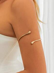 Minimalist Water Drop Open Arm Cuff, Polished Gold Adjustable Upper Arm Band, Exquisite Bohemian Style Beach Women's Summer Arm Accessory - Gold - View 2